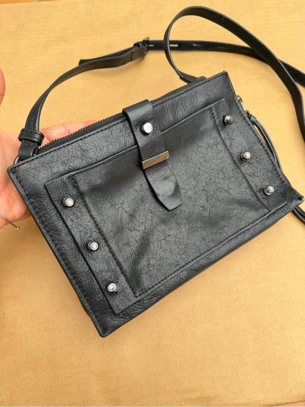 Botkier New York Black Leather Crossbody Bag Studded Y2K